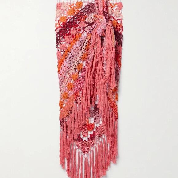 ALIX PINHO La Marina fringed crocheted cotton pareo in Red - Picture 1 of 1
